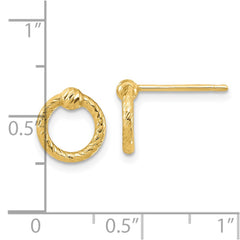 14K Yellow Gold Polished Diamond-cut Twisted Circle Post Earrings