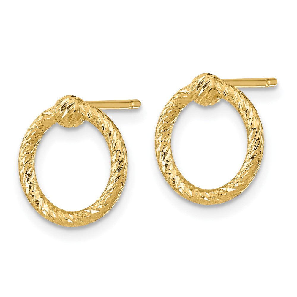 14K Yellow Gold Polished & Diamond-cut Twisted Circle Post Earrings