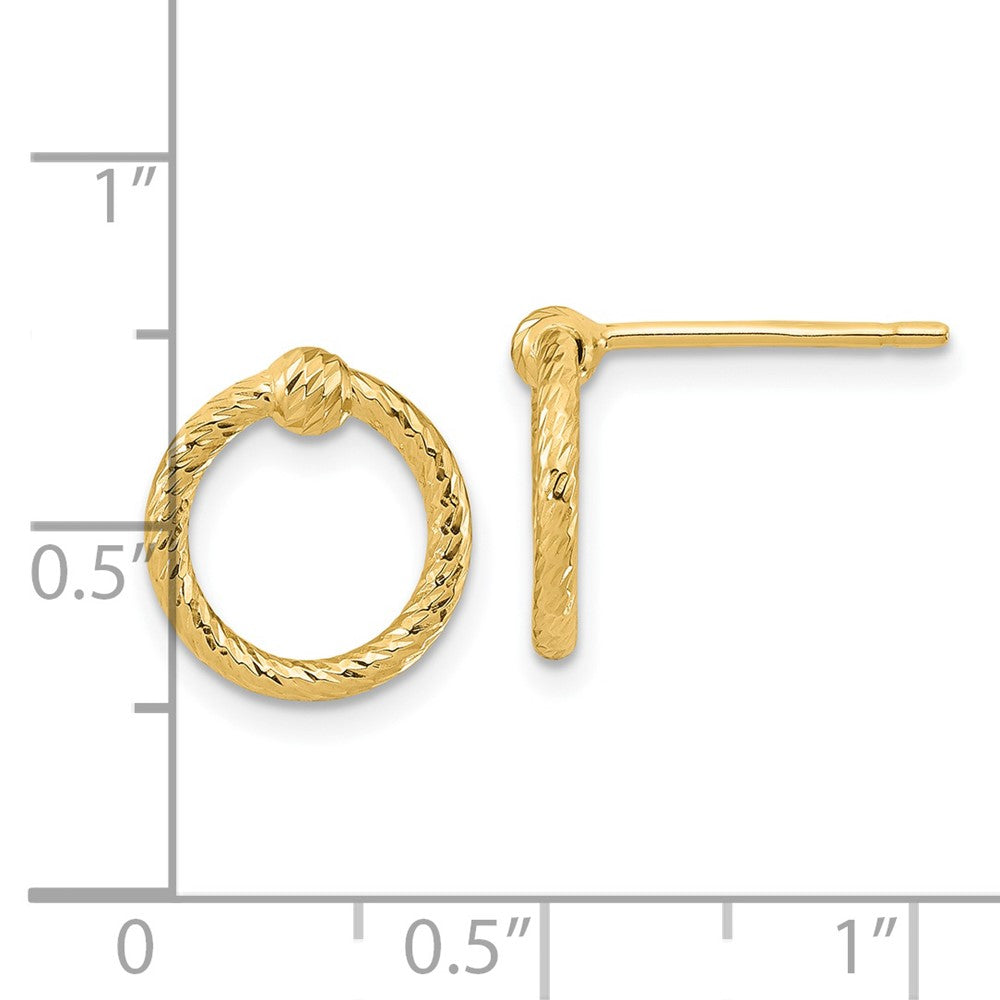 14K Yellow Gold Polished & Diamond-cut Twisted Circle Post Earrings