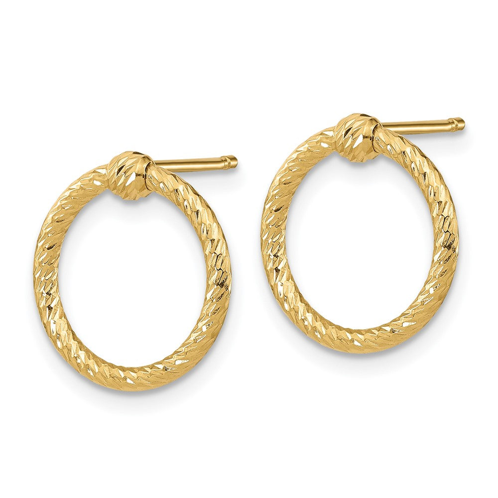 14K Yellow Gold Polished & Diamond-cut Twisted Circle Post Earrings