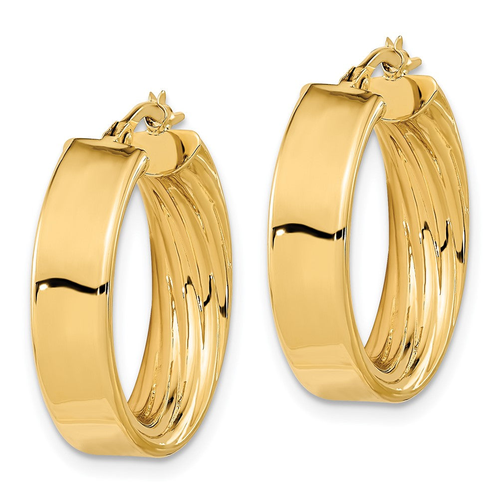 14K Yellow Gold Polished and Textured Inside Hoop Earrings