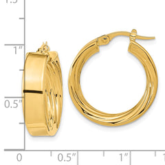 14K Yellow Gold Polished and Textured Inside Hoop Earrings