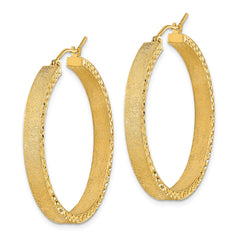 14K Yellow Gold Satin and Diamond-cut Hoop Earrings