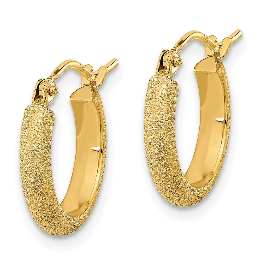 14K Yellow Gold Polished Textured Satin Hoop Earrings