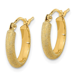 14K Yellow Gold Polished Textured Satin Hoop Earrings