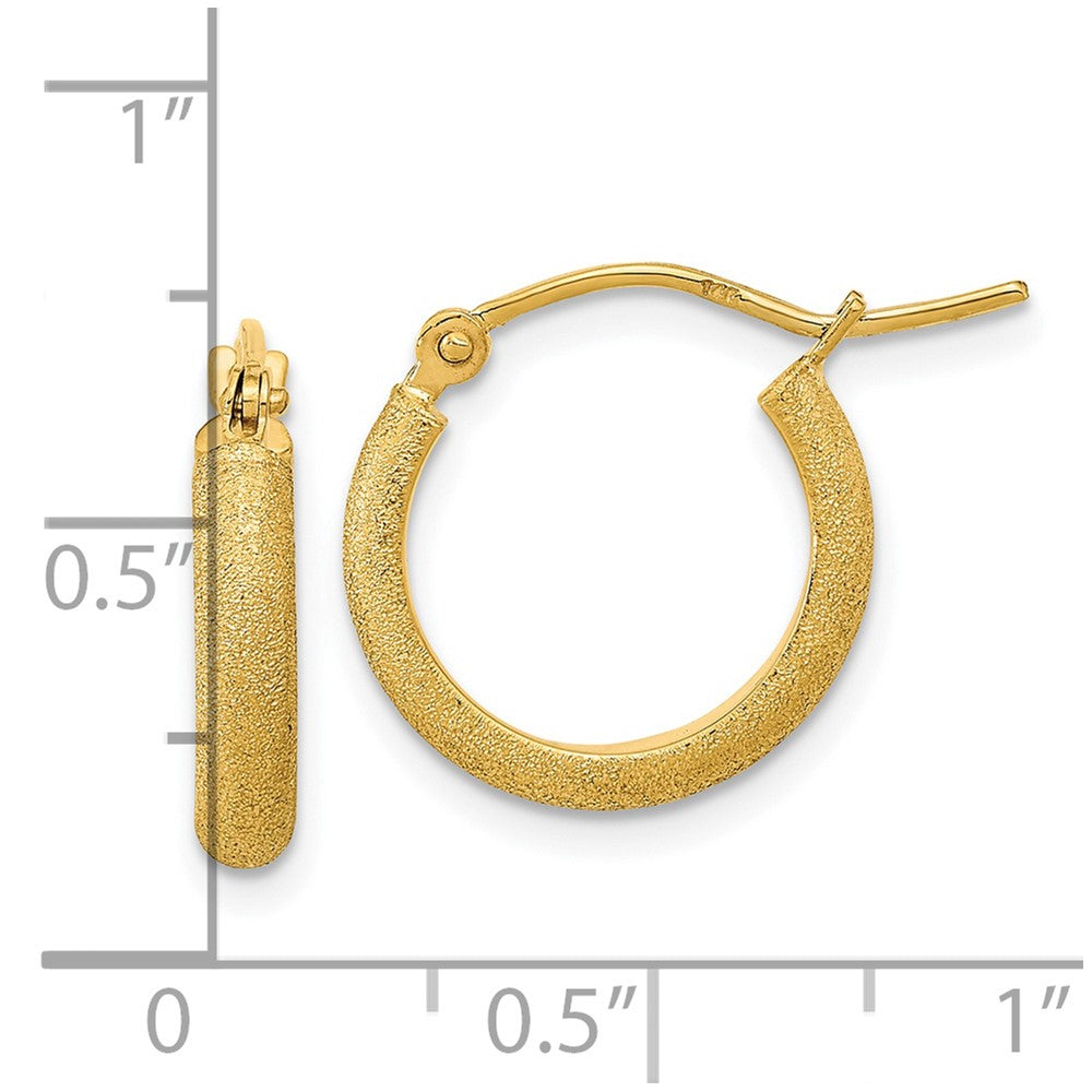 14K Yellow Gold Polished Textured Satin Hoop Earrings