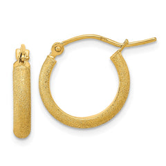 14K Yellow Gold Polished Textured Satin Hoop Earrings