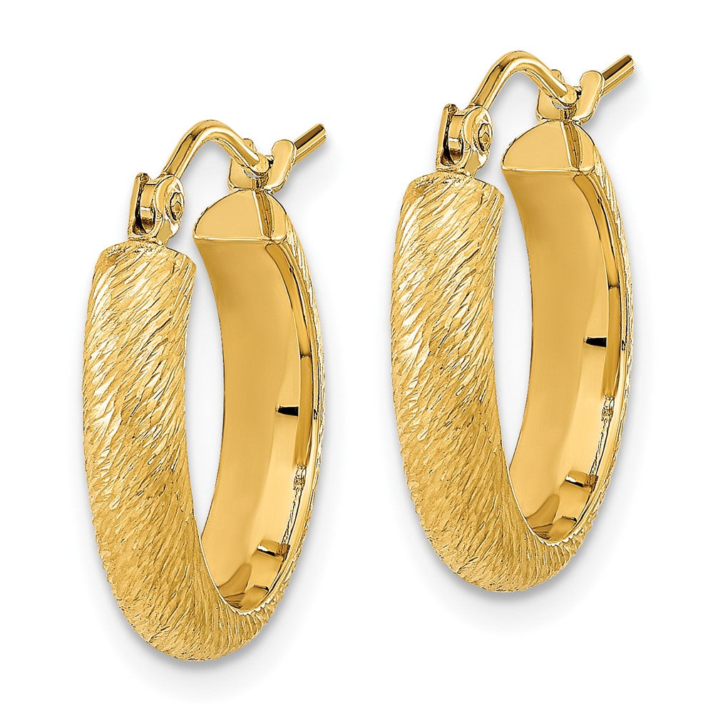 14K Yellow Gold Polished Textured Hoop Earrings