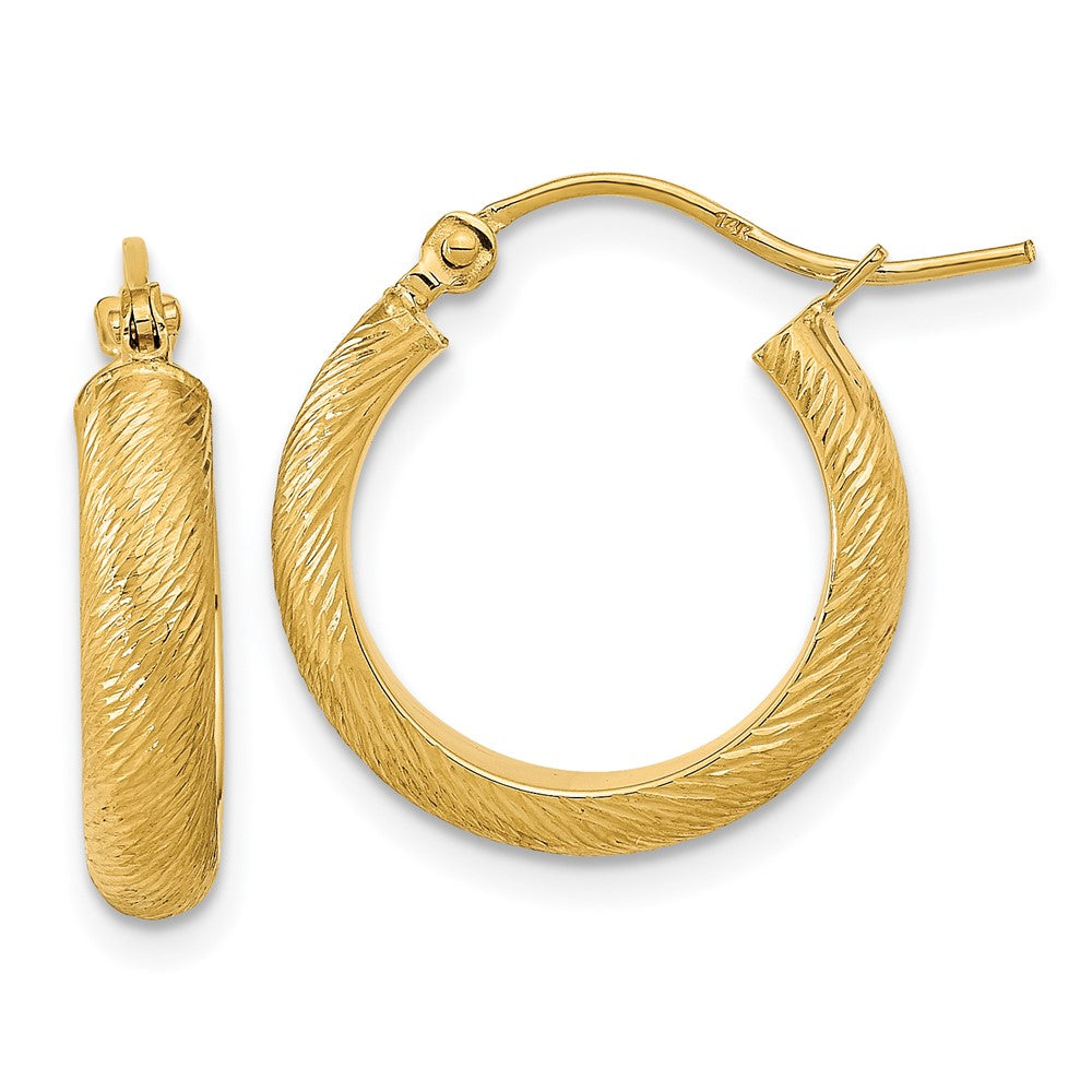 14K Yellow Gold Polished Textured Hoop Earrings