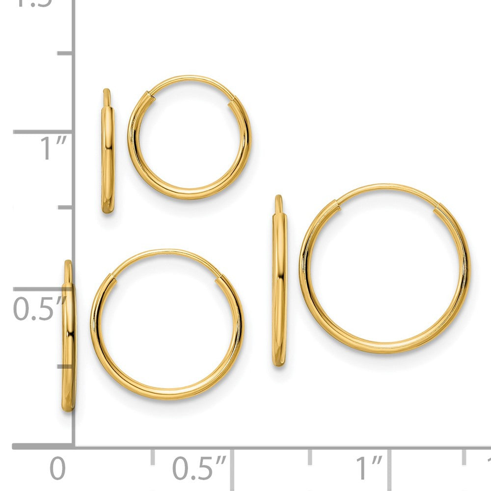 14K Yellow Gold Polished Endless Hoop 3 Piece Set