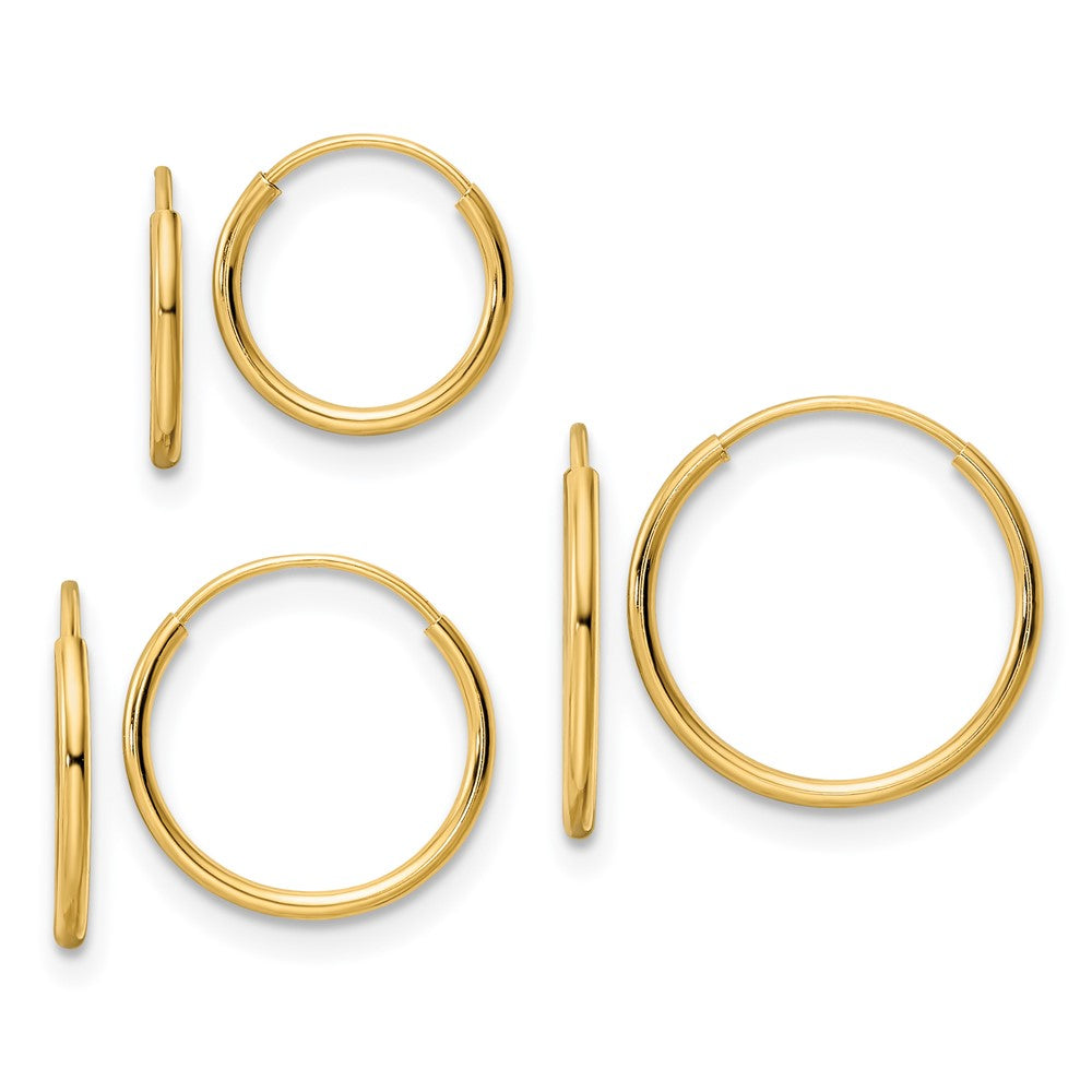 14K Yellow Gold Polished Endless Hoop 3 Piece Set
