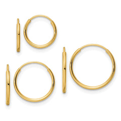 14K Yellow Gold Polished Endless Hoop 3 Piece Set