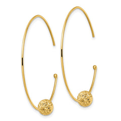 14K Yellow Gold Wire Hoops Diamond-cut Bead Earrings