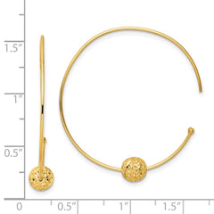14K Yellow Gold Wire Hoops Diamond-cut Bead Earrings
