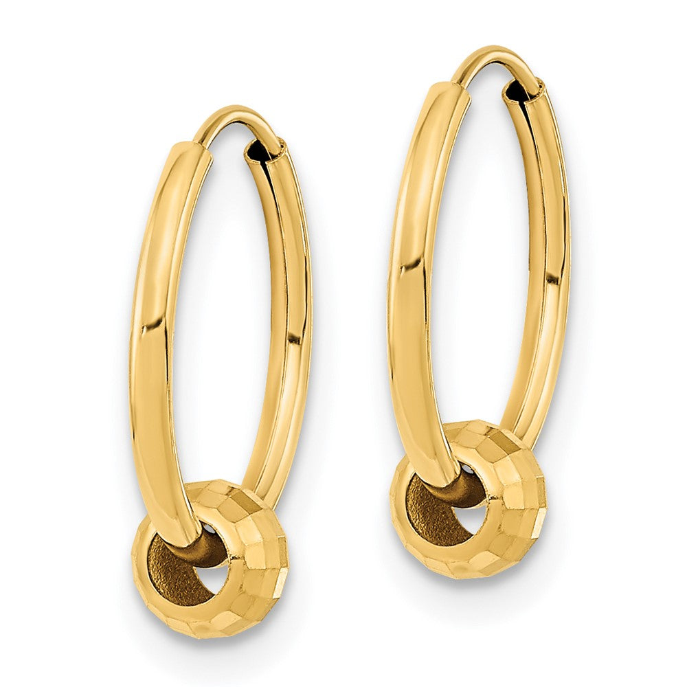 14K Yellow Gold Polished with Diamond-cut Ball Hoop Earrings