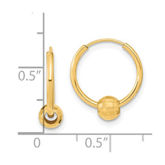 14K Yellow Gold Polished with Diamond-cut Ball Hoop Earrings