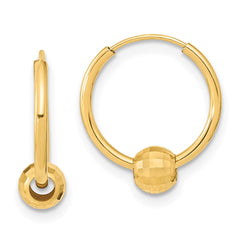 14K Yellow Gold Polished with Diamond-cut Ball Hoop Earrings