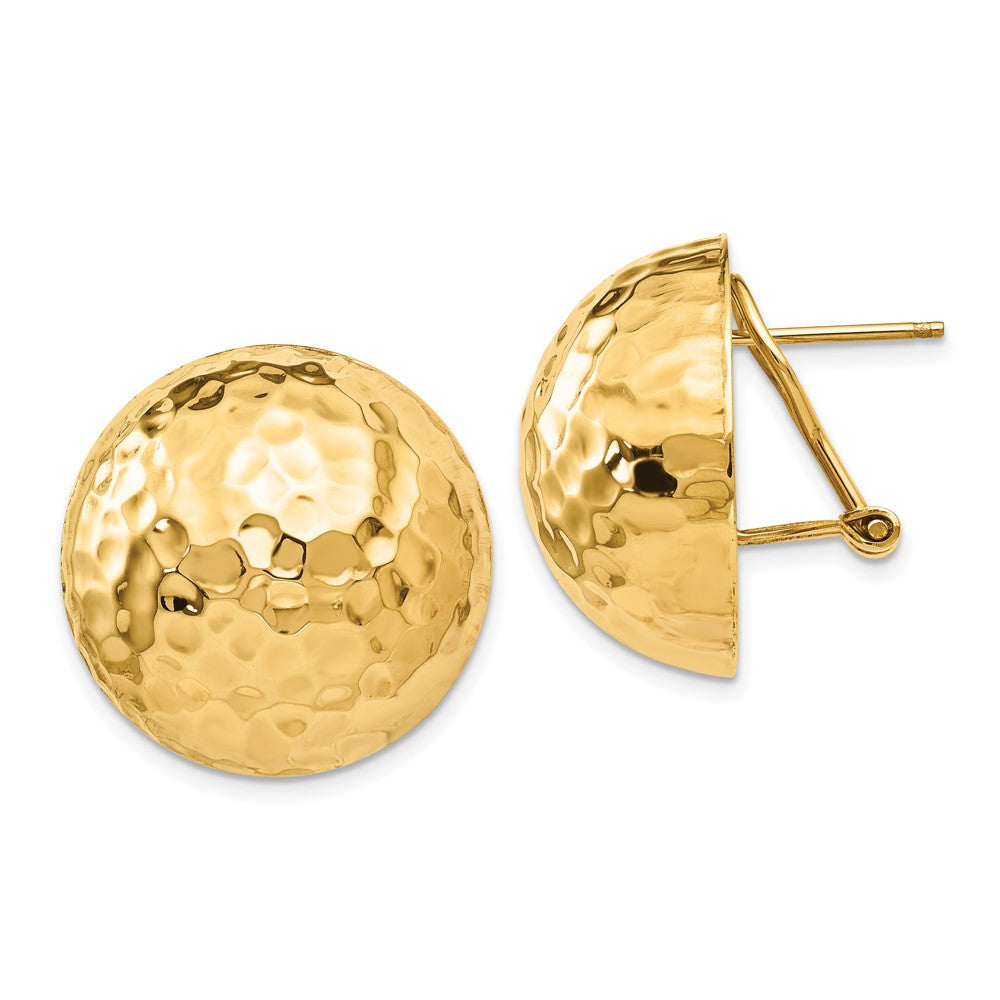 14K Yellow Gold Hammered Omega Back Post Earrings
