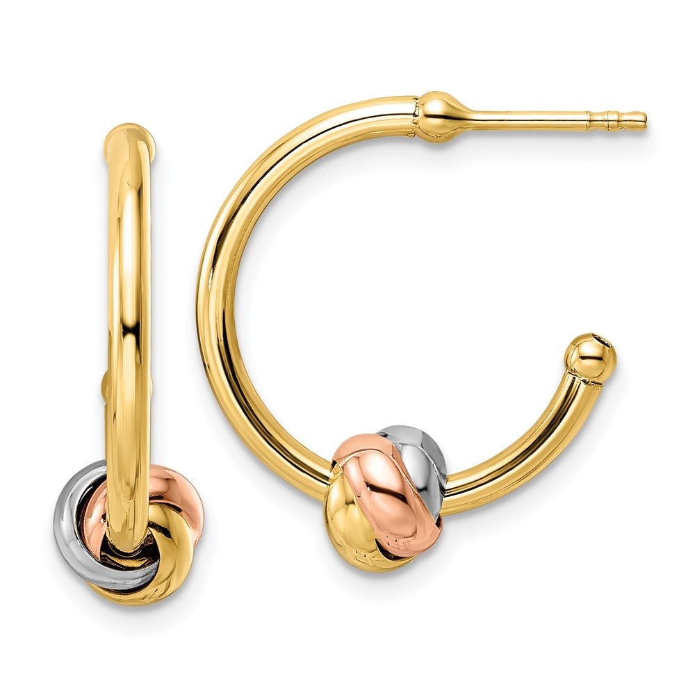 14K Tri-Color Gold Knot J-Hoop Earrings