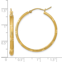 14K Yellow Gold Polished and Satin Hoop Earrings