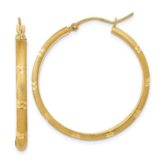 14K Yellow Gold Polished and Satin Hoop Earrings