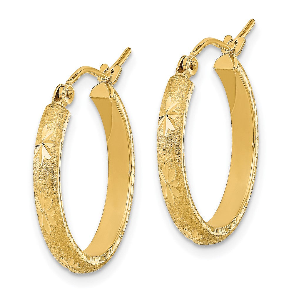 14K Yellow Gold Polished and Satin Diamond-cut Hoop Earrings