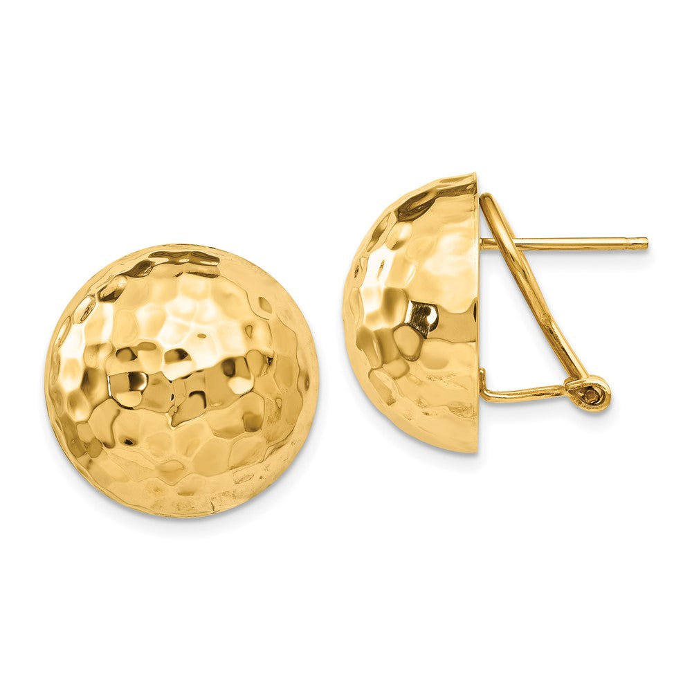 14K Yellow Gold Hammered Omega Back Post Earrings