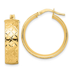 14K Yellow Gold Polished Textured Hoop Earrings