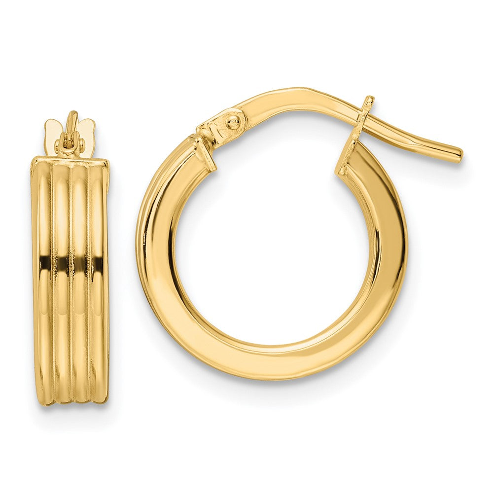 14K Yellow Gold Polished Textured Hoop Earrings