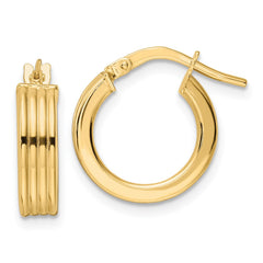 14K Yellow Gold Polished Textured Hoop Earrings