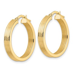 14K Yellow Gold Polished Textured Hoop Earrings