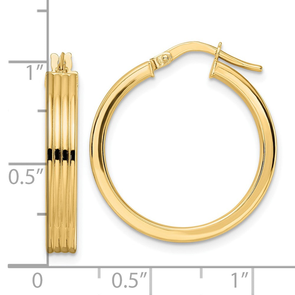 14K Yellow Gold Polished Textured Hoop Earrings