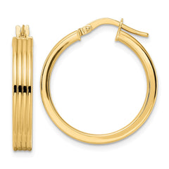 14K Yellow Gold Polished Textured Hoop Earrings