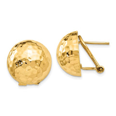 14K Yellow Gold Hammered Omega Back Post Earrings