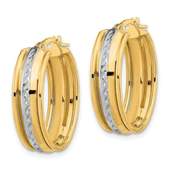 14K Two-Tone Gold Polished Diamond-cut Oval Hoop Earrings