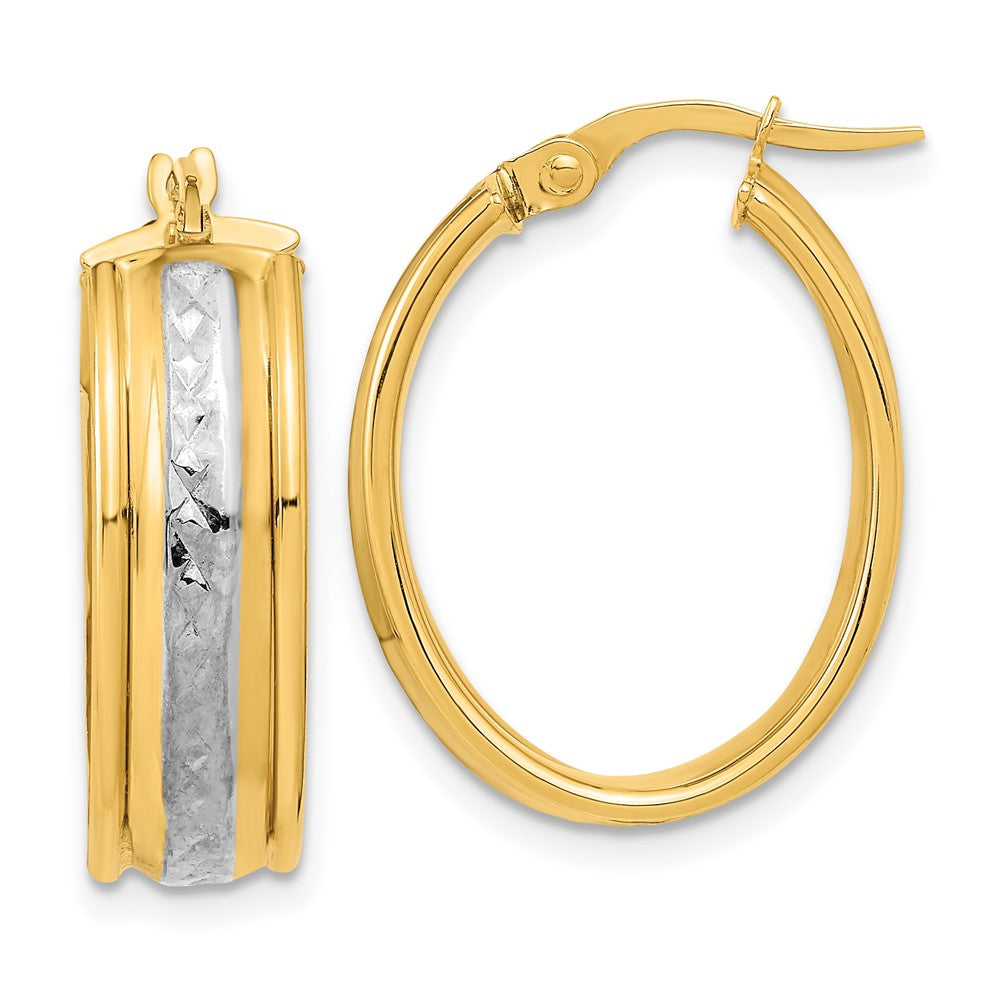 14K Two-Tone Gold Polished Diamond-cut Oval Hoop Earrings