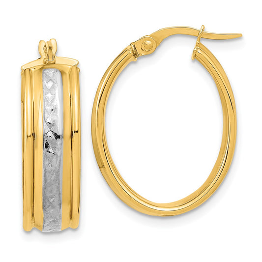 14K Two-Tone Gold Polished Diamond-cut Oval Hoop Earrings