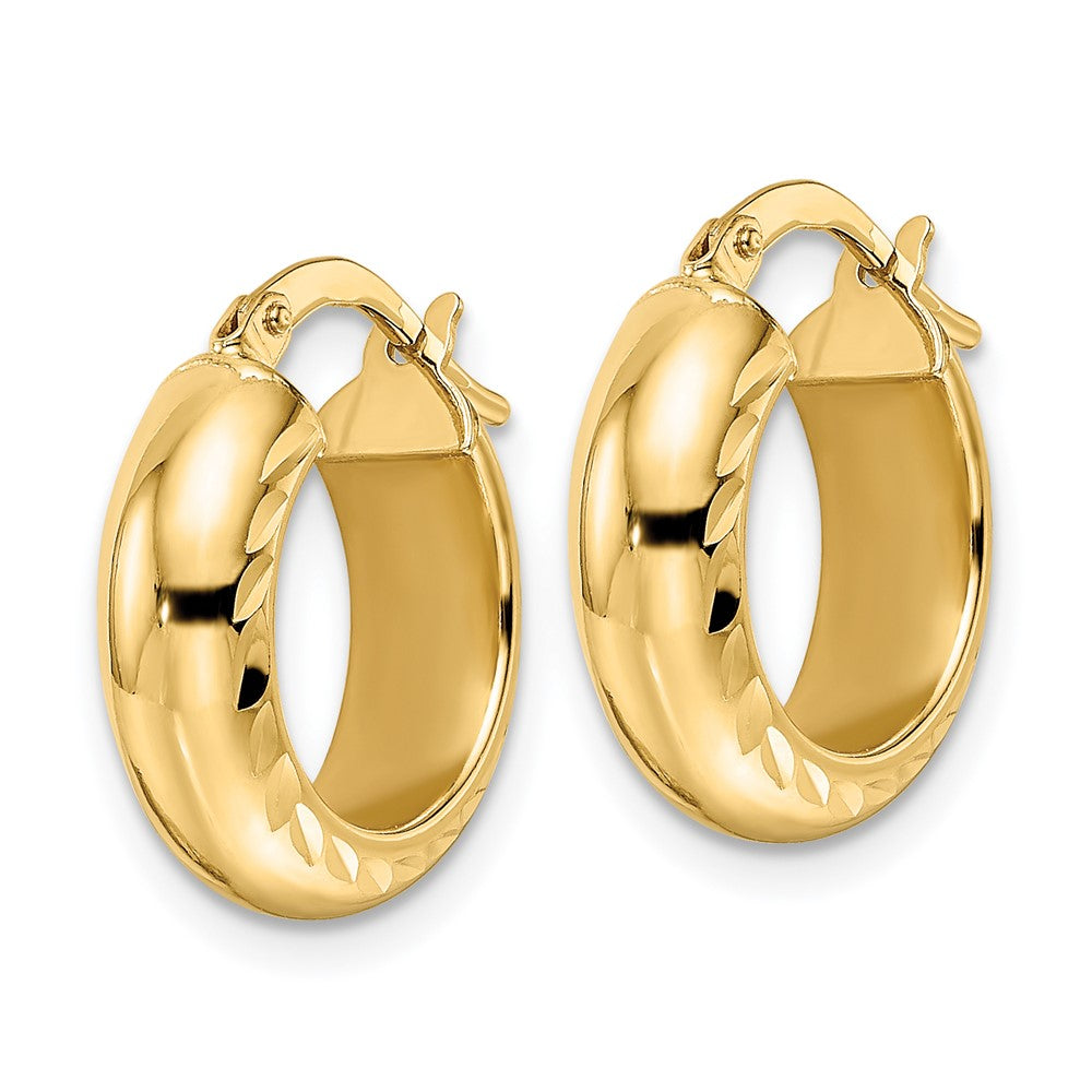 14K Yellow Gold Polished & Diamond-cut Hoop Earrings
