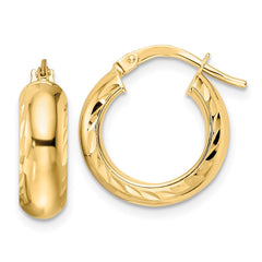 14K Yellow Gold Polished & Diamond-cut Hoop Earrings