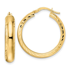 14K Yellow Gold Polished & Diamond-cut Hoop Earrings