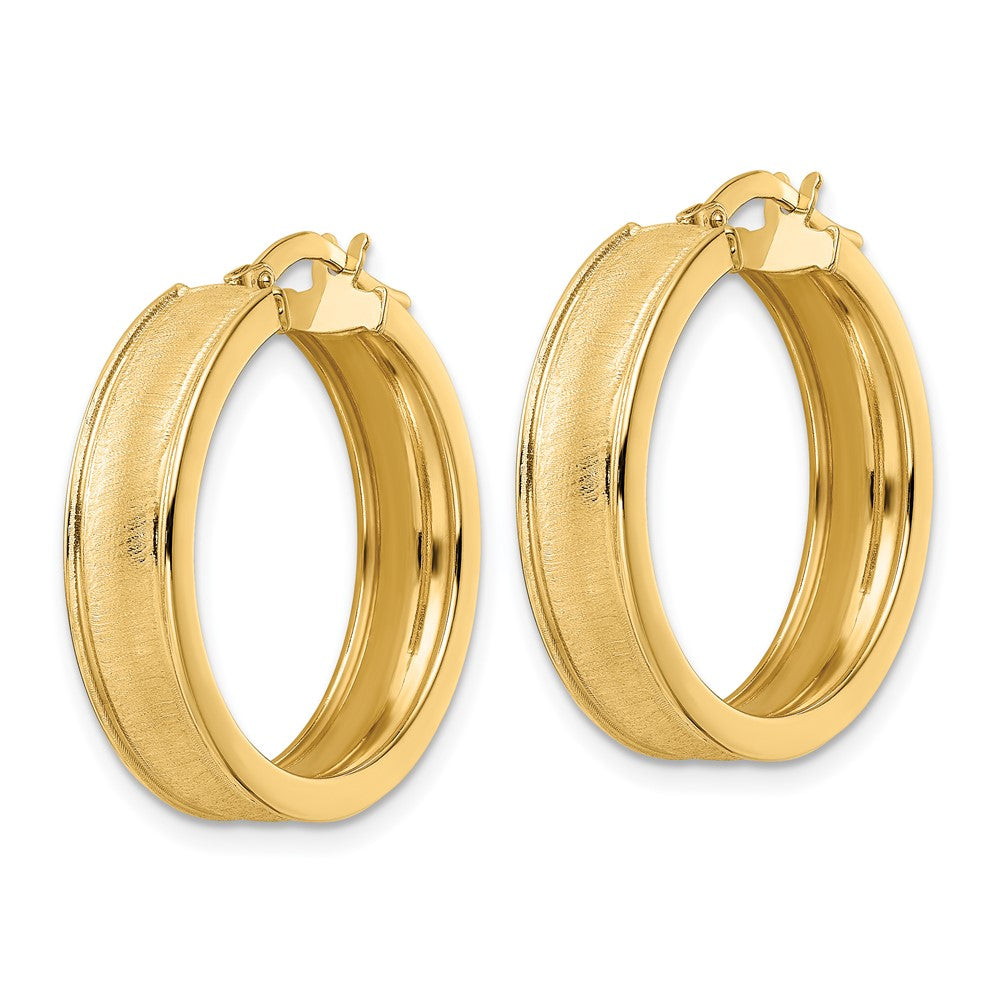 14K Yellow Gold Brushed and Polished Hoop Earrings