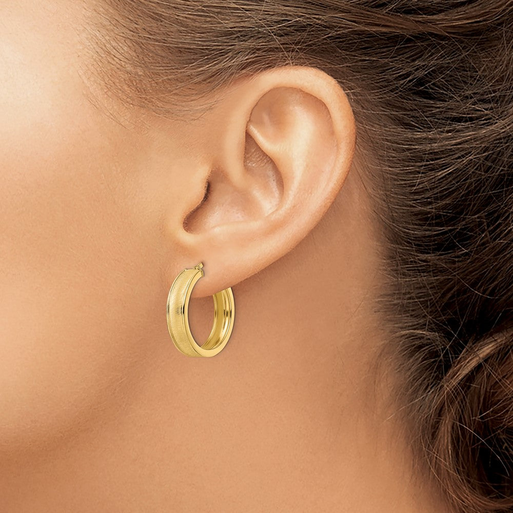 14K Yellow Gold Brushed and Polished Hoop Earrings