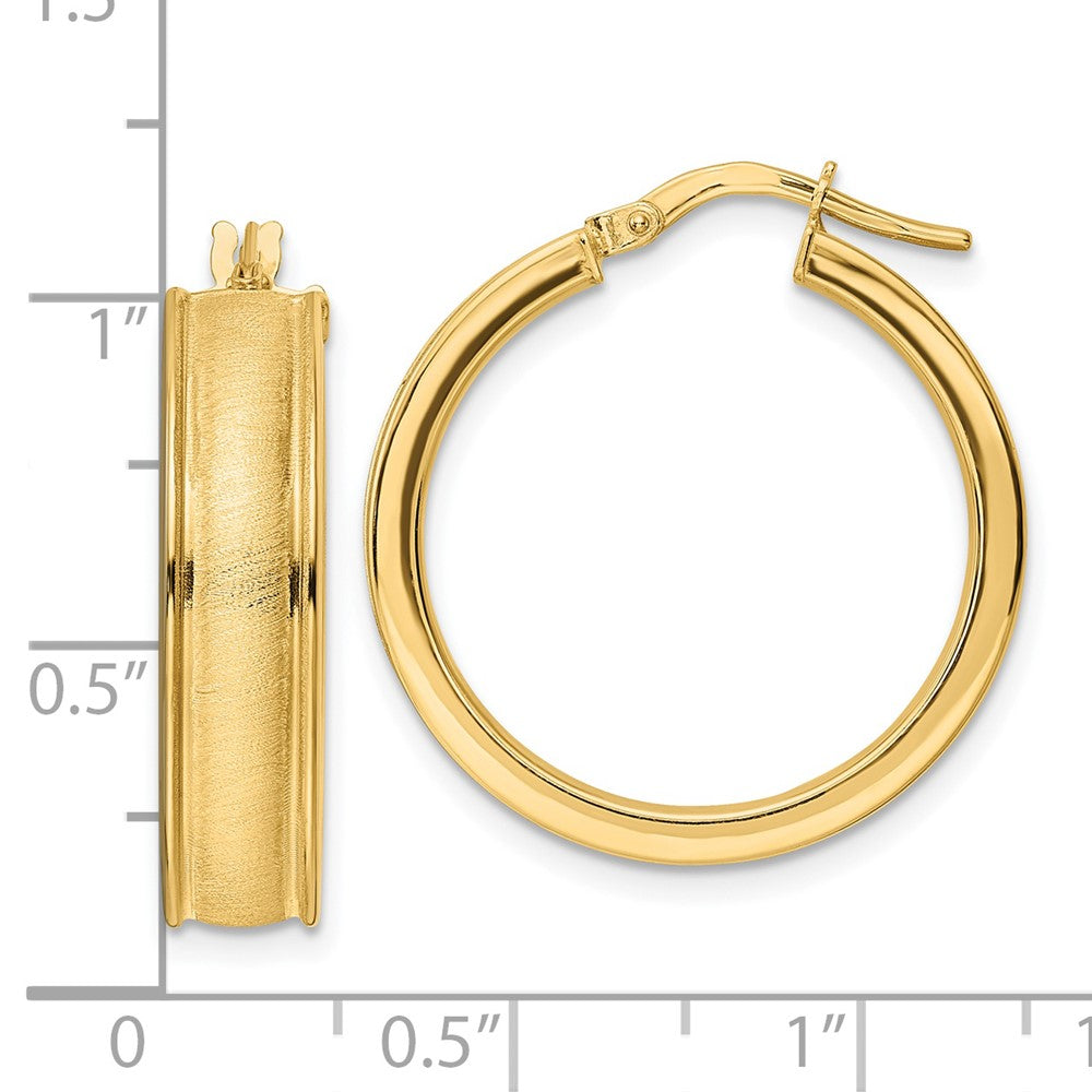 14K Yellow Gold Brushed and Polished Hoop Earrings