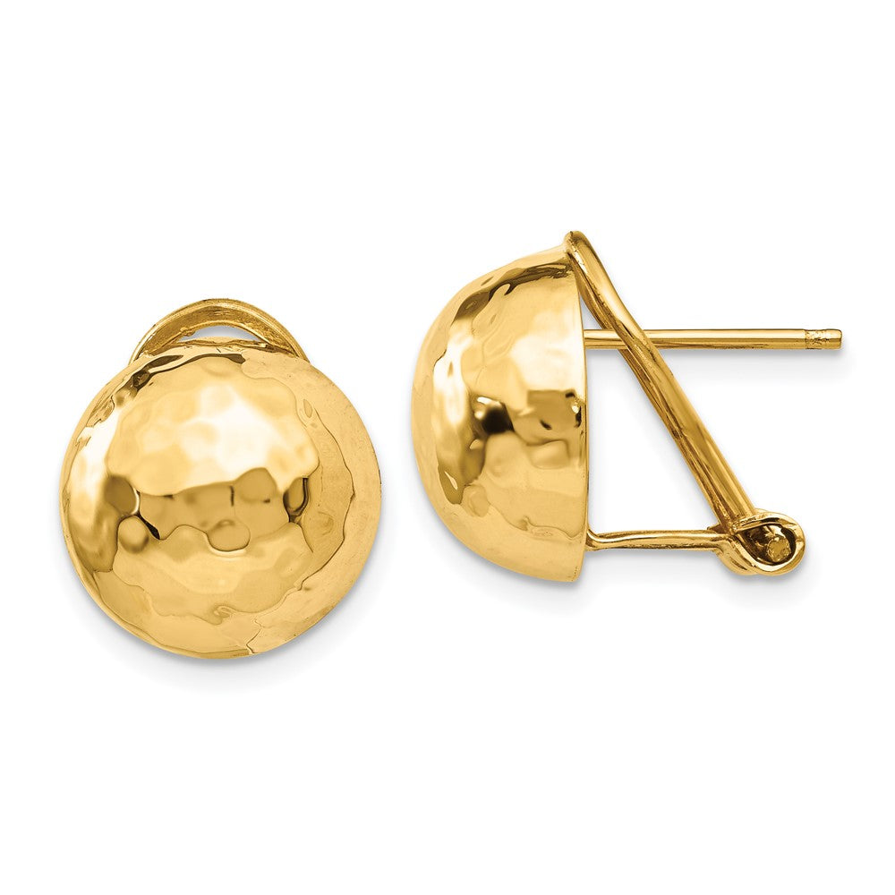 14K Yellow Gold Hammered Omega Back Post Earrings