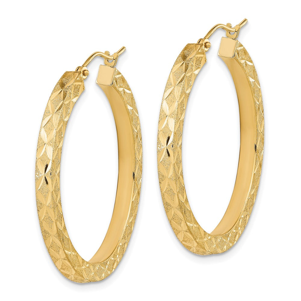14K Yellow Gold Satin Diamond-cut Hoop Earrings