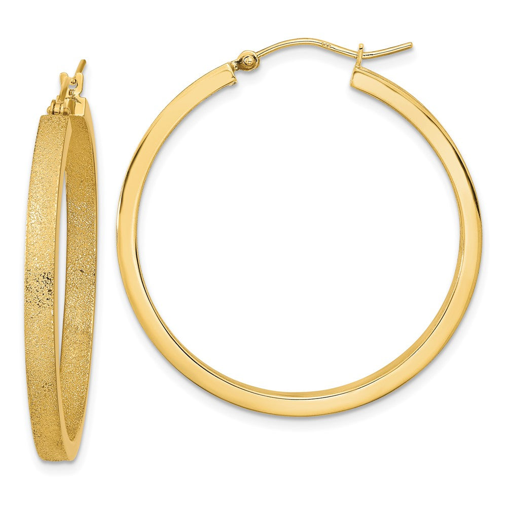14K Yellow Gold Polished and Brushed Hoop Earrings