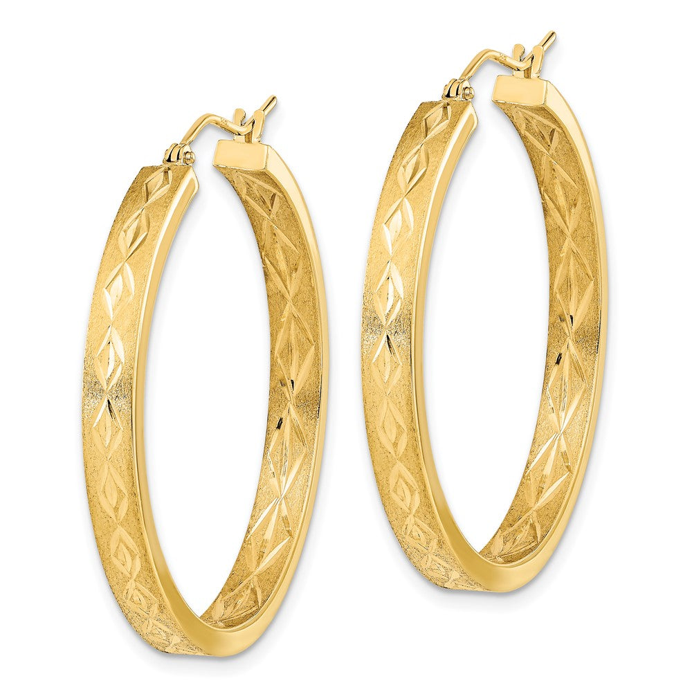 14K Yellow Gold Polished and Satin In and Out Diamond-cut Hoop Earrings