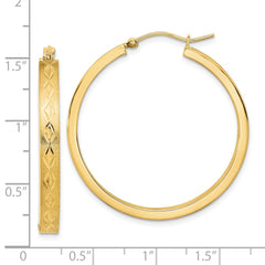 14K Yellow Gold Polished and Satin In and Out Diamond-cut Hoop Earrings