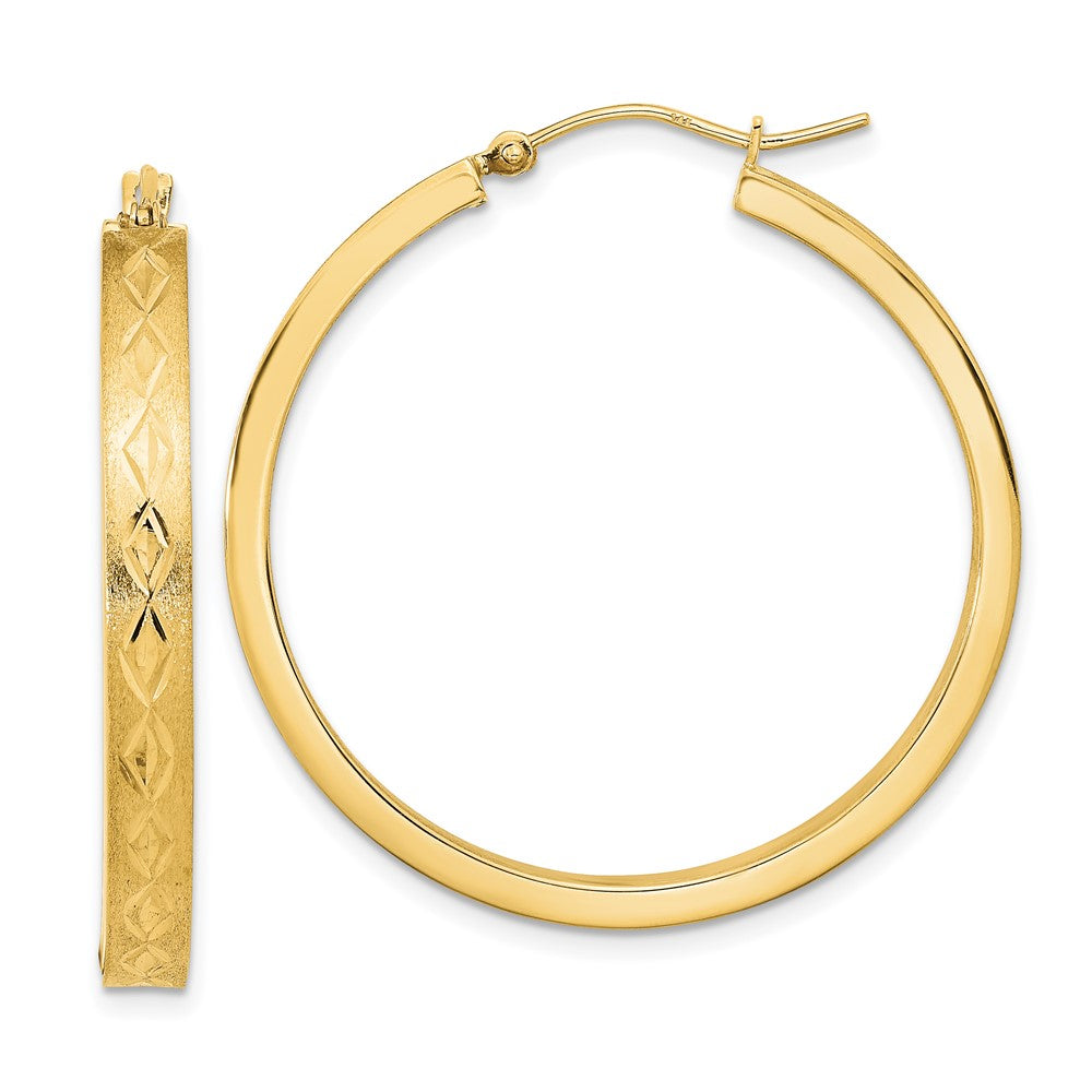 14K Yellow Gold Polished and Satin In and Out Diamond-cut Hoop Earrings