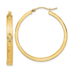 14K Yellow Gold Polished and Satin In and Out Diamond-cut Hoop Earrings